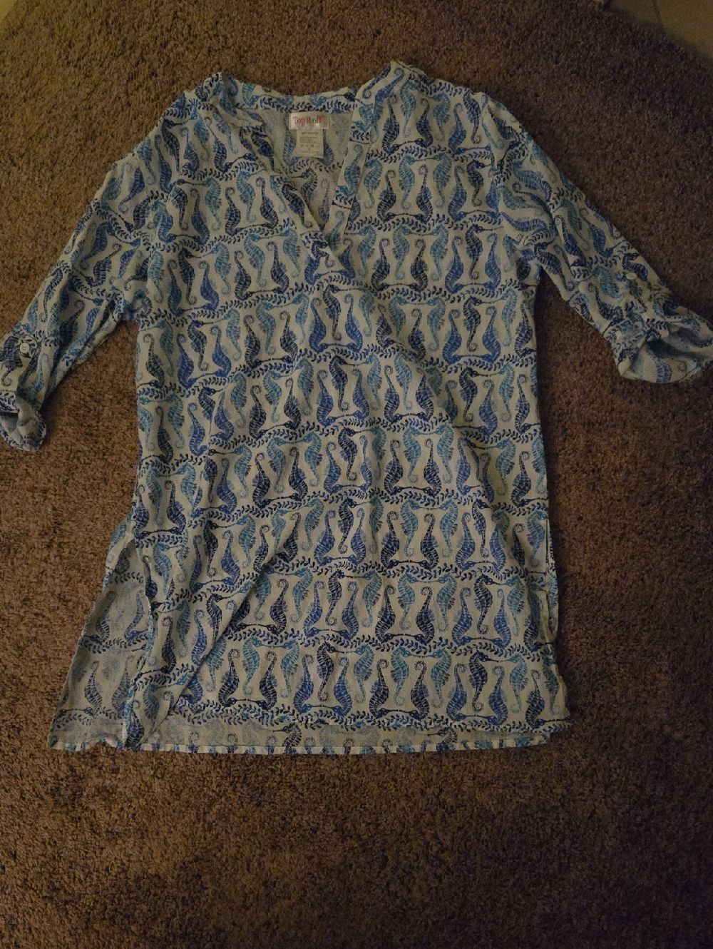 Blue Cotton Hobo Seahorse with 3/4 Sleeves Oversized Side Slits Super Comf
